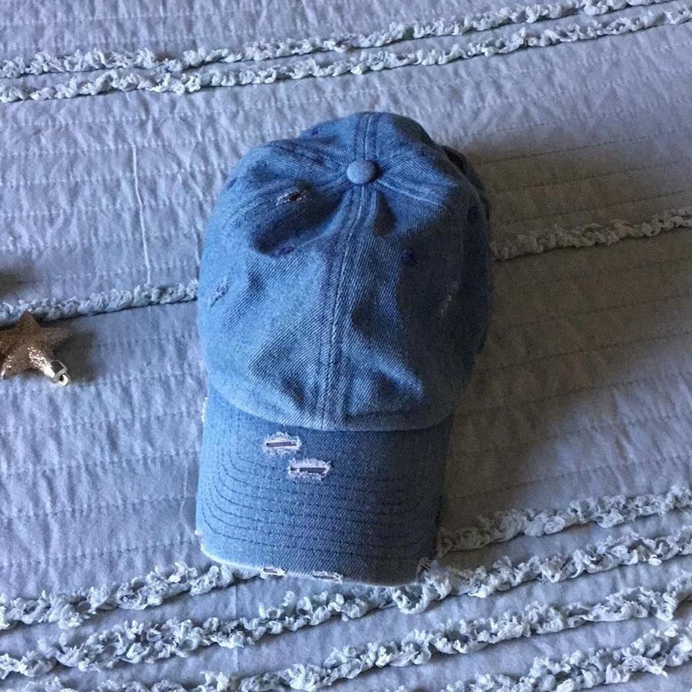 Baseball Cap Denim Distressed Medium Wash Adjustable Men's Womens Streetwear